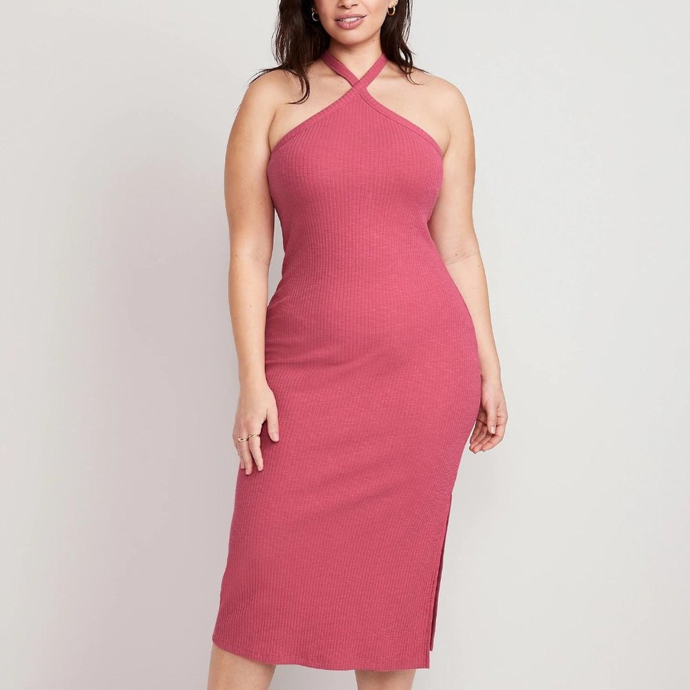NWT Old Navy Fitted Rib-Knit Halter Midi Dress for Women